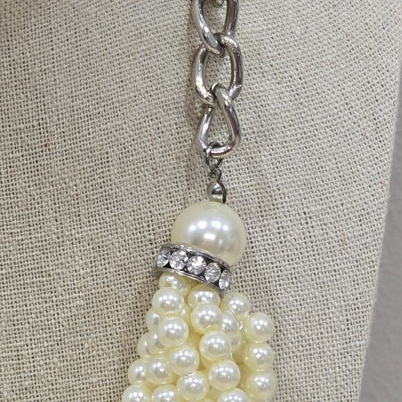 Ivory Cream Wound Multi Strand Faux Pearl Collar Necklace 18" Coquette Vibe - Picture 4 of 9